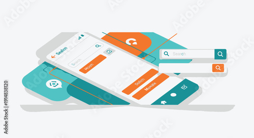 Mobile app interface design with search and navigation elements