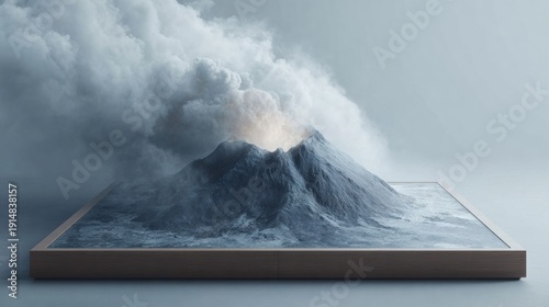 Illuminated Wooden house in the forest with the fog