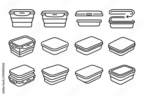 Meal collapsible foldable form lunchbox lunch airtight icons material vector groove kitchen