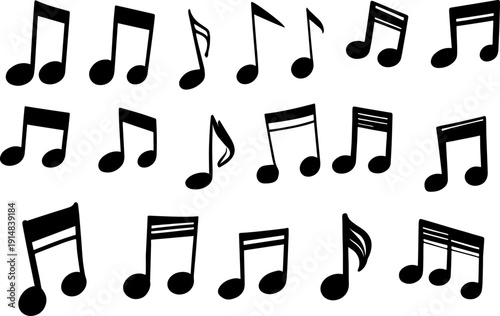 Collection of musical notes displayed on a plain background for musical design and education purposes