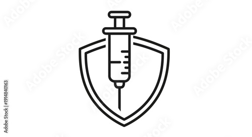 Syringe with shield icon medical protection.