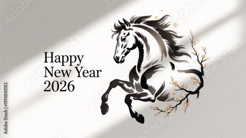 Elegant Horse Design for New Year: A stylish and graceful horse, exuding a sense of both power and elegance, welcomes the New Year with a touch of sophistication.