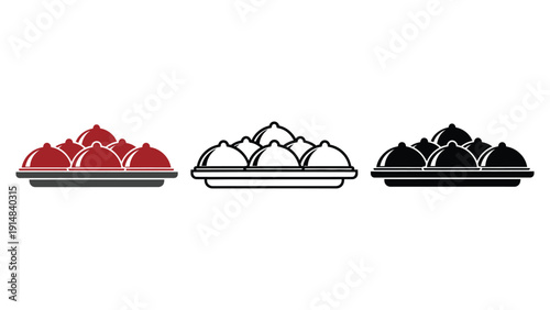 Dumpling vector icons in red, white, and black color variations