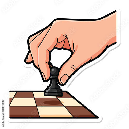 Hand Moving Chess Piece on Board.