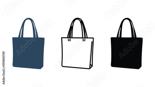 Three versatile tote bags in different colors and styles on a white background