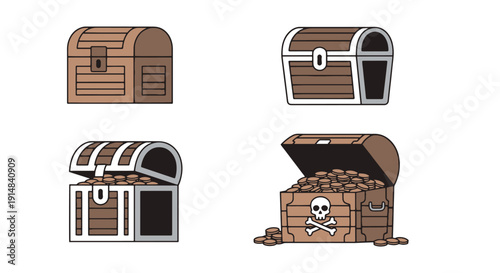 Pirate Chest Line creative color composition illustration