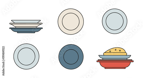 Plate Line art color filled abstract design modern tone vector