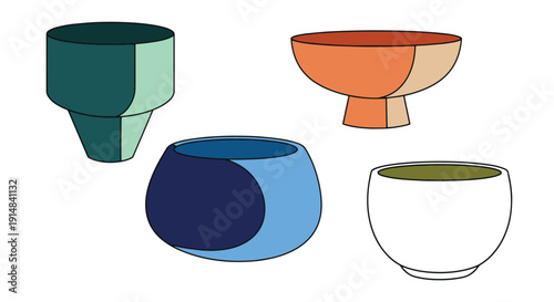 Planter Pot Line art vibrant color modern colorful abstract illustration