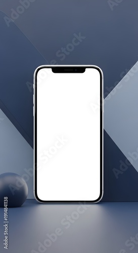 Modern Smartphone Mockup with Blank Screen on Minimalist Blue Background.
