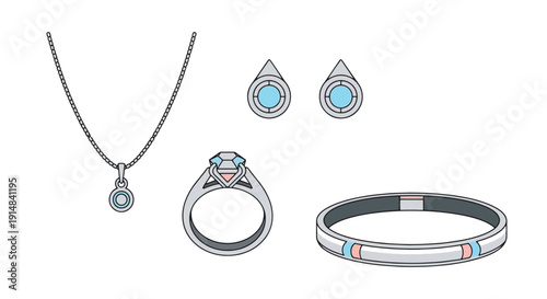 Platinum Jewelry line art creative concept clean color illustration