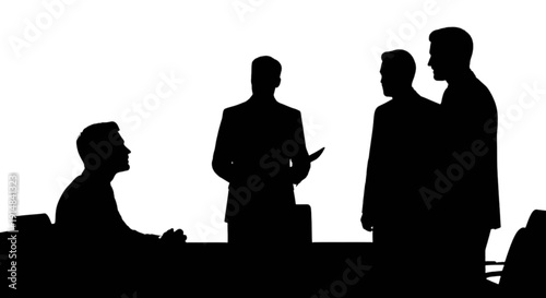 Silhouettes of business people engaged in a discussion at a meeting