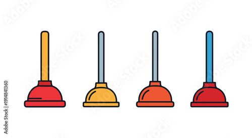 Plunger Line art premium color outline design abstract colorful illustration