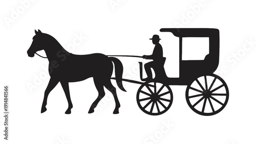 Silhouette of a horse pulling a carriage with a driver, evoking historical transport and timeless journeys.