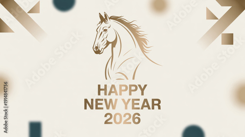 New Year Horse: A stylized gold horse design in celebration of the New Year, complemented by elegant geometric shapes.