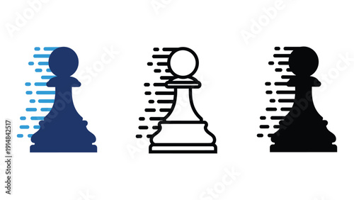 Chess pawn icons in different colors and styles on white background