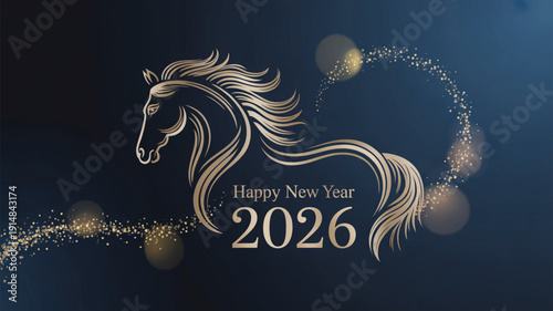 New Year's Horse: An elegant illustration of a horse, intertwined with the celebration of the new year, radiating a feeling of grace and new beginnings.