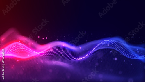 Abstract digital wave background with neon gradient colors and glowing particles, futuristic technology concept ideal for AI, big data, and innovation themes. Background 3d rendering