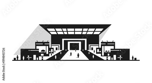 Modern Building Entrance with Glass Roof.