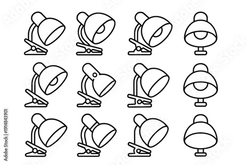 Accessory attachable clamp clip icons lamp icon interior factor shade reflective vector