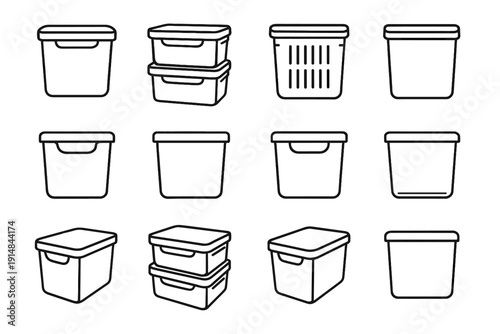 Kitchen minimal hand slots lightweight storage container ventilated footprint vector icons icon