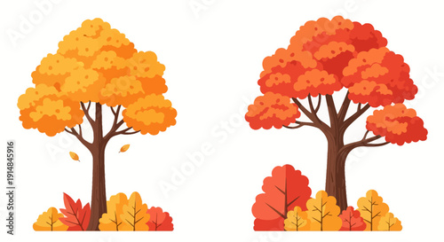 Autumn Trees with Colorful Foliage in Orange and Red Hues