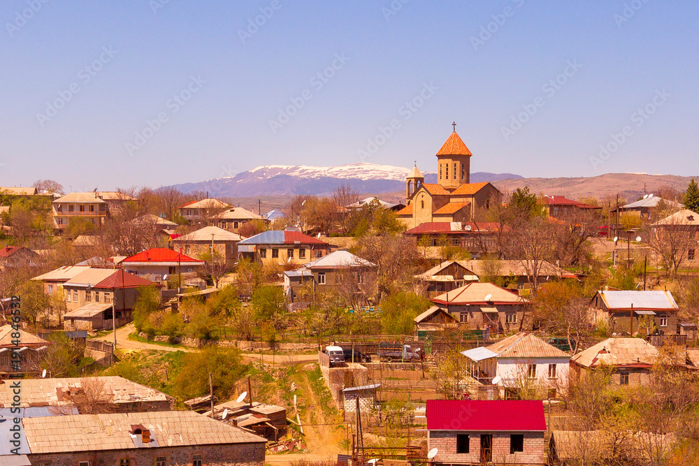 Fototapeta premium Akhaltsikhe, Georgia aerial view with the church