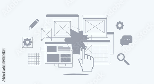Website Design Wireframes with Cursor Click Interaction