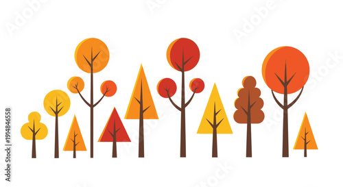 Autumn Forest Landscape: Stylized Trees in Warm Fall Colors