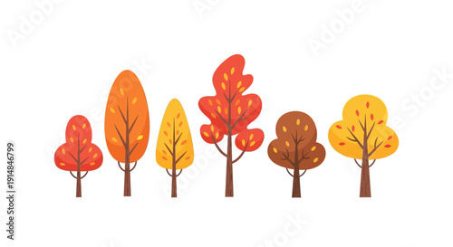 Autumn Trees Collection: Vibrant Fall Foliage in a Flat Design Style