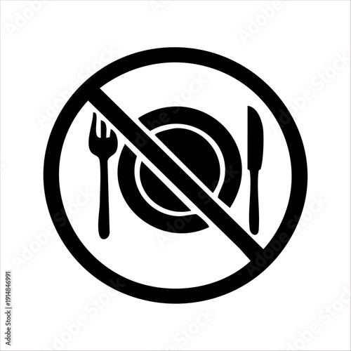 Fasting No Eating Symbol Black and White Icon Illustration