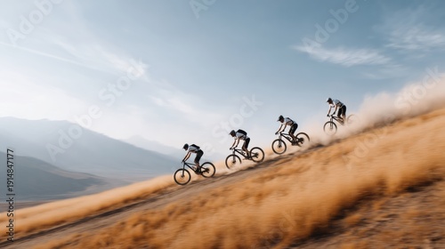 group of mountain bikers riding together