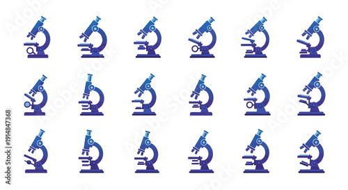 Illustrated pattern of several scientific microscopes displayed against a plain background