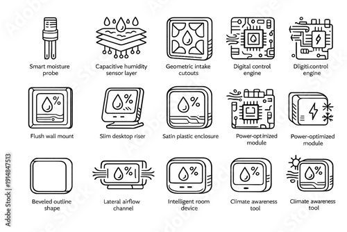 Engine desktop awareness sensor humidity icon outline slim smart vector lateral tool