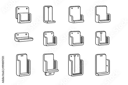 Organizer phone clean wall fixed design storage icon adhesive vector compact mount