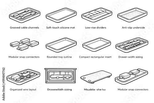 Insert walls silicone compact cable organizer modern icon rectangular snap vector outline