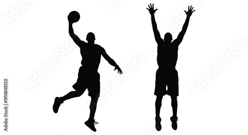 A dynamic depiction of a basketball player in mid jump presented in a striking silhouette on transparent background high quality professional detailed