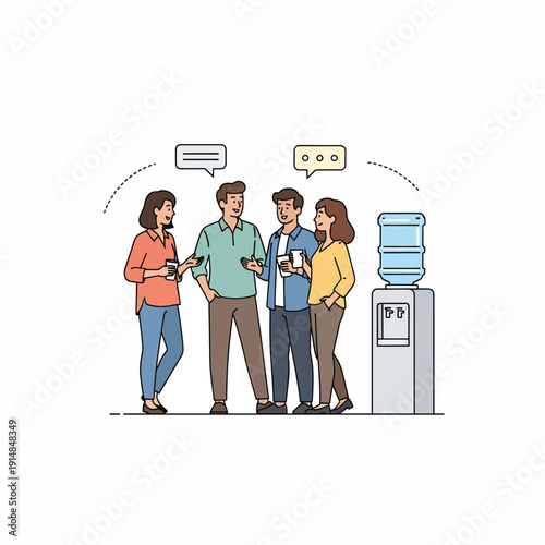 Colleagues Chatting Near Water Cooler