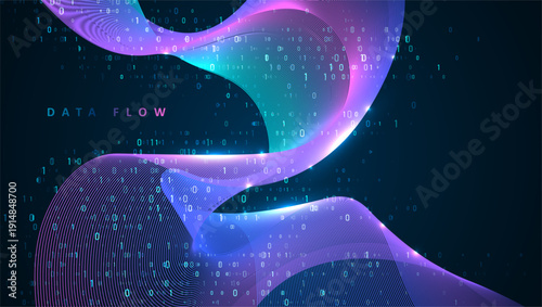 Particles dynamic line flow. Big data code representation. Data connection speed line. Futuristic network representation. Graphic concept for your design