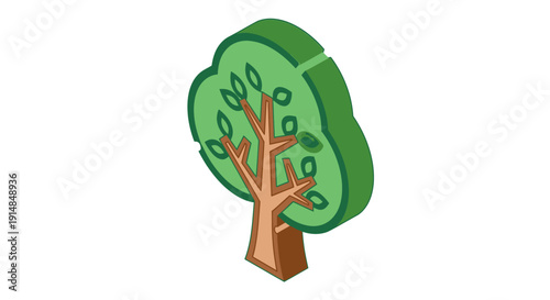 Isometric cartoon tree illustration on white background, nature and environment concept