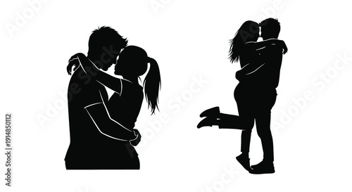 A tender embrace between a couple depicted in a striking black silhouette on transparent background high quality professional detailed modern elegant