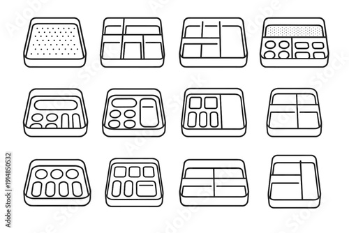 Icon structural functional vector silhouette precise adaptable flexible organizer drawer modern