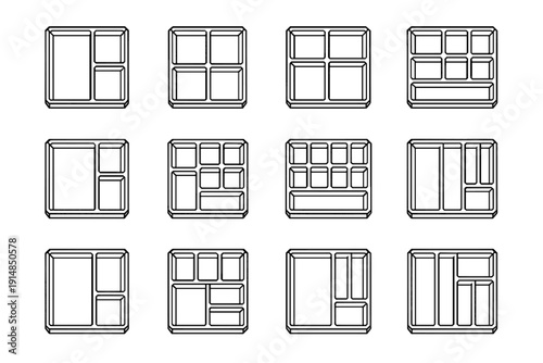 Symmetrical finish organizer makeup icon modern silhouette beveled vector drawer insert polished