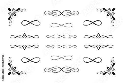 Collection of decorative vector symbols with swirls and floral designs