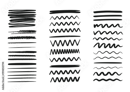 Collection of hand-drawn vector lines and squiggles in various patterns