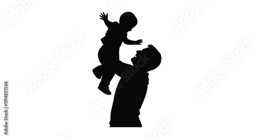 A loving father playfully lifts his child into the air creating a heartwarming moment on transparent background silhouette high quality professional