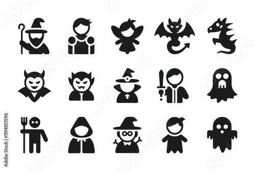 Collection of vector icons featuring various halloween characters and creatures