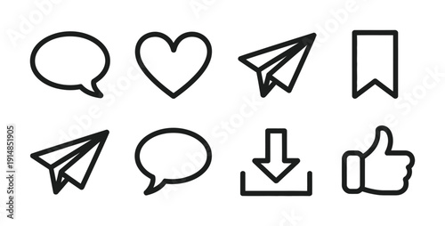 Vector featuring hand-drawn icons for social media interactions and communication