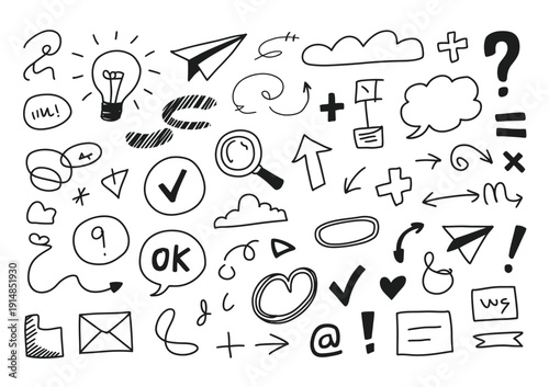 Variety of hand-drawn vector icons and symbols arranged together