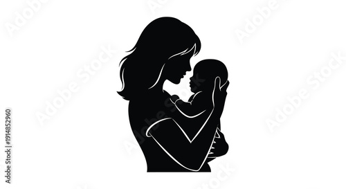 A tender moment captured in a black silhouette of a mother holding her baby on transparent background high quality professional detailed