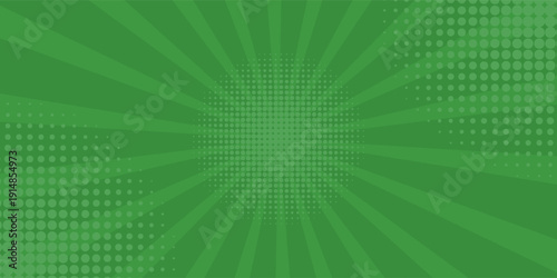 Bright green rays background. Comics, pop art style. Vector illustration